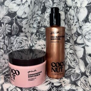 PINK Victoria's Secret Coconut Highlighting Body Oil and Scrub SET